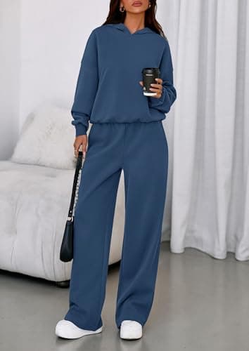 PRETTYGARDEN Womens Sweatsuits 2 Piece Set 2026 Casual Winter Long Sleeve Hoodie Loose Wide Leg Sweatpants Fall Tracksuit (Grey Blue,Medium)