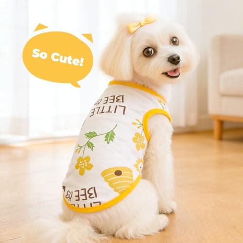PETCARE Cartoon Dog Shirts for Small Dogs Cute Dog Clothes Yellow Bee Tshirt Soft Cotton Puppy Pajamas Breathable Sleeveless Pet Tank Top Spring Summer Dogs Clothes for Chihuahua Yorkie Shih Tzu — view 2