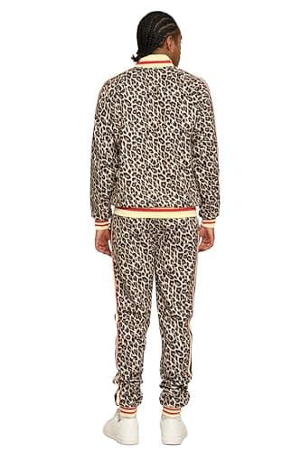 G-Style USA Men's Velvet Velour Tracksuit Set - Zipper Jacket and Sweatpants ST851 - Brown - Large