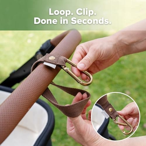 haakaa Baby Stroller Hooks for Bags丨Universal Stroller Straps and Hooks, Non-Slip with One-Hand Opening, Multipurpose Hooks for Diaper Bags, Backpacks, Bikes & Shopping Carts - Brown, 2 Pack — view 3