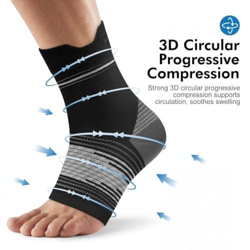 Plantar Fasciitis Sock (6 Pairs) for Men and Women, Ankle Brace Compression Socks with Arch Support for Achilles Tendonitis, Heel Pain, Swelling & Arthritis Relief, Black, Large — view 3