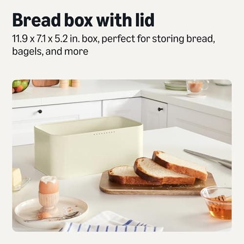 Amazon Basics Carbon Steel Bread Box with Acacia Wood Lid, Lid Doubles as Cutting Board, 30 x 18 x 13.2 cm