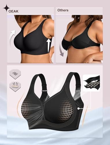 OEAK Womens Wireless Jelly Bra Plus Size Supportive Seamless Bras Full Coverage Push Up Comfortable No Underwire Tshirt Bras Black S — view 3