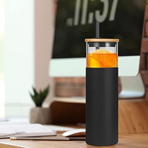 Tronco 28oz Glass Tumbler Glass Water Bottle Straw Silicone Protective Sleeve Bamboo Lid — view 5