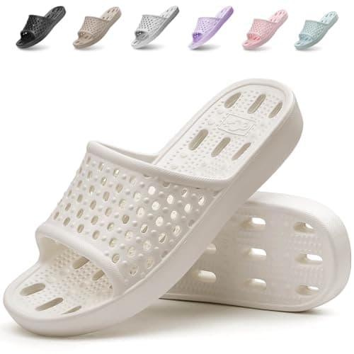 Xomiboe Shower Shoes For Men Women, Quick Dry Bathroom Slippers White EU37
