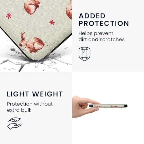 kwmobile Case Compatible with Kobo Clara BW/Colour Case - eReader Cover - Rabbits and Flowers White/Brown/Gray Green — view 3