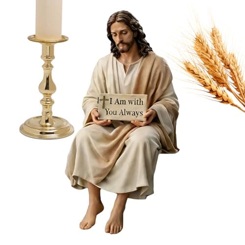 ''I Am with You Always'' Sign Jesus Resin Desk Companion Figurine, 4.7'' Handmade Sitting Design Jesus Statue, Je-sus Ornament for Car Dashboard Desktop, Religious Present — view 6
