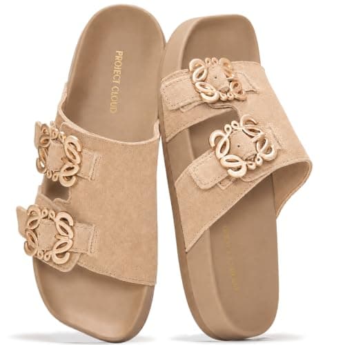 Project Cloud 100% Genuine Leather Dressy Flat Sandals for Women (Velora)