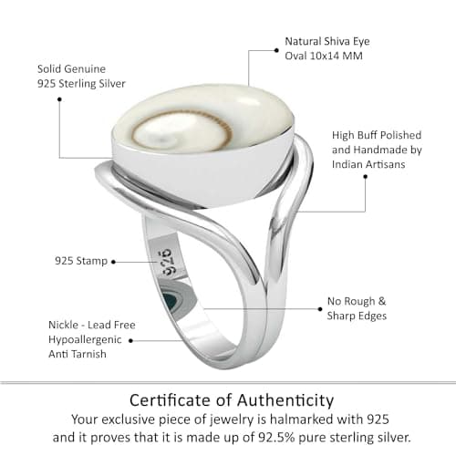 JEWELOPORIUM White Shiva Eye Silver Ring Size 9, 925 Sterling Silver Ring for Women, Natural Oval Stone Handmade Jewelry — view 3