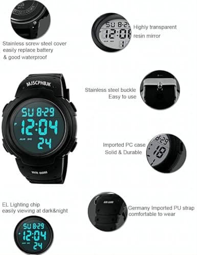 MJSCPHBJK Mens Digital Sports Watch, Waterproof LED Screen Large Face Military Watches for Men — view 4