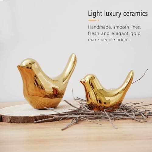 2Pcs Gold Ceramic Bird Figurines, Shiny Metallic Decorative Bird Sculptures for Home, Shelf, Desk, Table, Holiday and Party Decor, Premium Gift for Living Room Bedroom Office — view 4