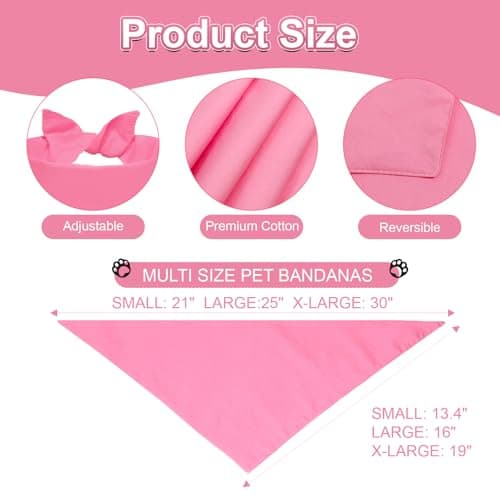 Agroon Blank Dog Bandanas Pink XLarge 1PCS, DIY Solid Cotton Triangle Scarf
