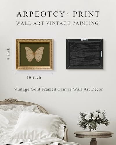 ARPEOTCY Vintage Gold Framed Wall Art, Classical White Butterfly Paintings, 8x10 inch Small Moody Green Canvas Prints with Antique Picture Frame, Victorian Wall Decor for Gallery Living Room Shelf — view 4