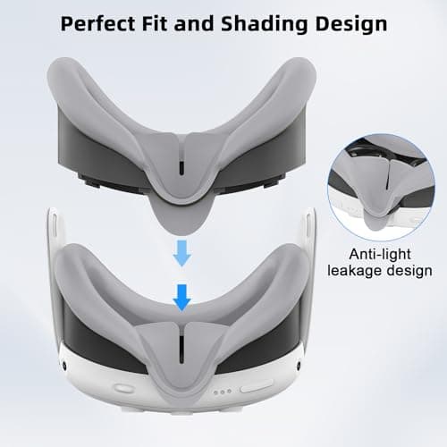 Relohas Deluxe 5 in 1 Silicone Accessories for Meta Quest 3, VR Protective Case Set for Oculus Quest 3, Controller Grip Cover, VR Shell Cover, Face Cover, Gifts for Christmas & Halloween (Grey PT) — view 2