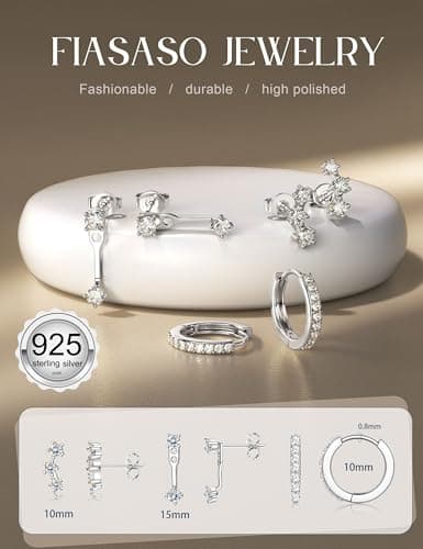 FIASASO 3 Pairs 925 Sterling Silver Hypoallergenic Earrings for Women Trendy - 14K Gold Plated Stud Hoop Cartilage Earrings Set Small Earring Stacks for Sensitive Ears Non Tarnish Dainty Silver Earring