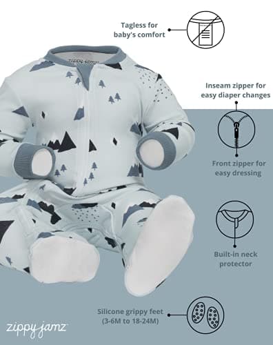 ZIPPYJAMZ Baby Sleepers, Organic GOTS Cotton Footed Onesies, Inseam Zipper for Quicker and Easier Diaper Changes - Little Adventurer (0-3 Months) — view 6