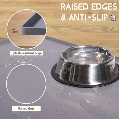 MateeyLife Silicone Cat & Dog Food Mat for Floors Waterproof, Anti-Slip Dog Bowl Mats for Food and Water, Pet Feeding Mats with Lip to Prevent Spills, Pet Placemat for Messy Drinkers to Protect Floors — view 2