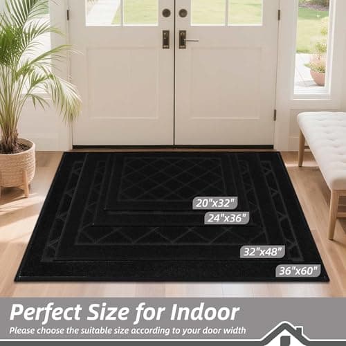 BEQHAUSE Dirt Trapper Door Mat 20" x 32", Non-Slip Doormat Washable Entryway Mat Dog Door Mat, Stain Resistant and Absorbent Welcome Mat for Front Back Door, Mud Wet Shoes & Paws, Black