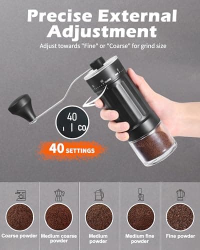 Rsoilch Manual Coffee Grinder With Ceramics Burr For Espresso,French Press,40 Adjustable Settings,Portable Hand Coffee Bean Mill For Home Use and Camping Travel,Coffee Bean Grinders With Hand Crank — view 6