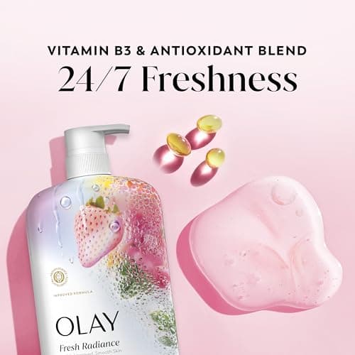 Olay Body Wash for Women, Fresh Radiance, 24/7 Skin-Loving Freshness, Visibly Radiant, Plant Based Cleansers, Vitamin B3 & Antioxidant Blend, For All Skin Types, Strawberry & Mint Scent, 29 fl oz — view 2