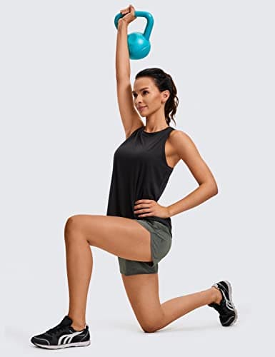 CRZ YOGA Lightweight Tank Top for Women Racerback Sleeveless Workout Tops High Neck Athletic Running Shirts Black Large — view 3