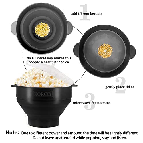 The Original Korcci Microwaveable Silicone Popcorn Popper, BPA Free Microwave Popcorn Popper, Collapsible Microwave Popcorn Maker Bowl, Dishwasher Safe - Black — view 3