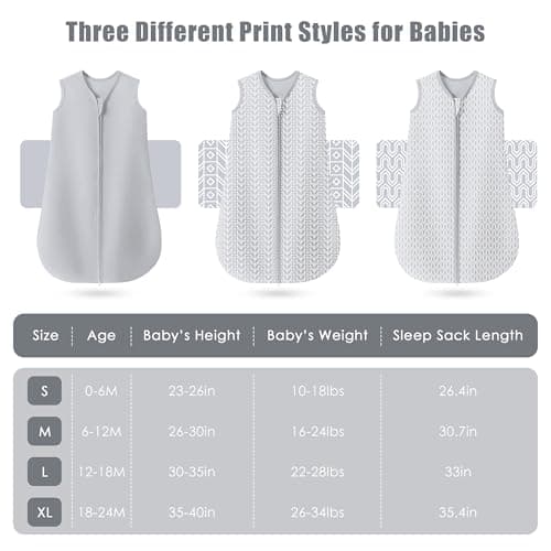 SWEET DOLPHIN Baby Sleep Sack 0-6 Months - 100% Cotton 2-Way Zipper TOG 0.5 Infant Wearable Blanket, Newborn Essentials Toddler 3 Pack Sleeping Sacks - Grey — view 3
