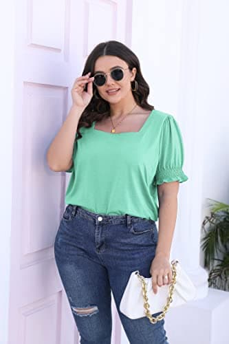 WIHOLL Womens T Shirts Short Sleeve Loose Fit Summer Spring Blouses Fashion Aqua S — view 2