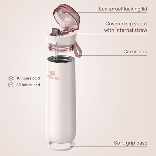 STANLEY Flowstate Spring Bottle | Leakproof Water Bottle with Carry Strap & Flip-Top Locking Lid | Insulated Stainless Steel | Fits Most Cup Holders | BPA-Free | 20 oz | Rose Quartz — view 3
