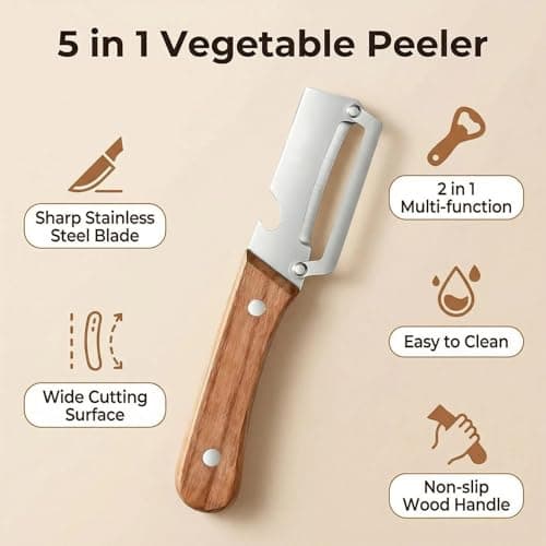 2-in-1 stainless steel vegetable peeler with wooden handle and bottle opener, stainless steel blade, non-slip kitchen fruit peeler（2pcs） — view 4