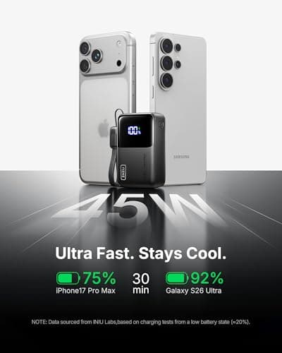 INIU Power Bank, Smallest Portable Charger 10000mAh, 45W Fast Charging Mini Battery Pack with Detachable USB-C Cable, Flight-Safe Travel Powerbank for iPhone 17 16 15 Pro Max, Samsung S26, iPad, etc — view 2
