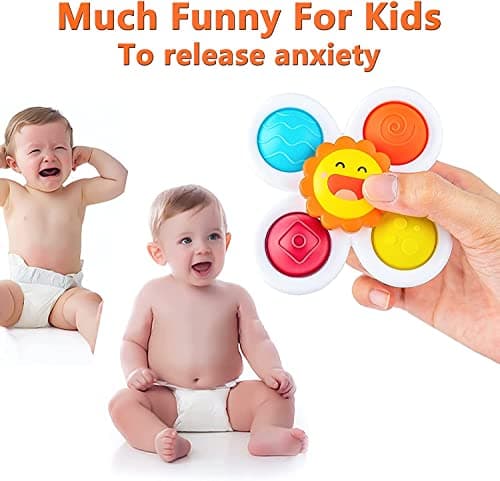 JACKEYLOVE Suction Cup Spinner Toys for Baby Toddler, Baby Bath Toys 6-12 Months, Sensory Toys for 1 2 Year Old Boys Girls(3 Pack) — view 3