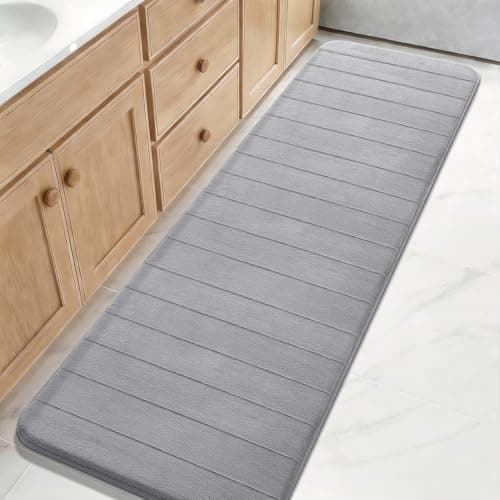 Yimobra Memory Foam Bath Mat Large Size,70 x 24 Inches, Soft and Comfortable, Super Water Absorption, Non-Slip, Thick, Machine Wash, Easier to Dry for Bathroom Floor Rug, Gray