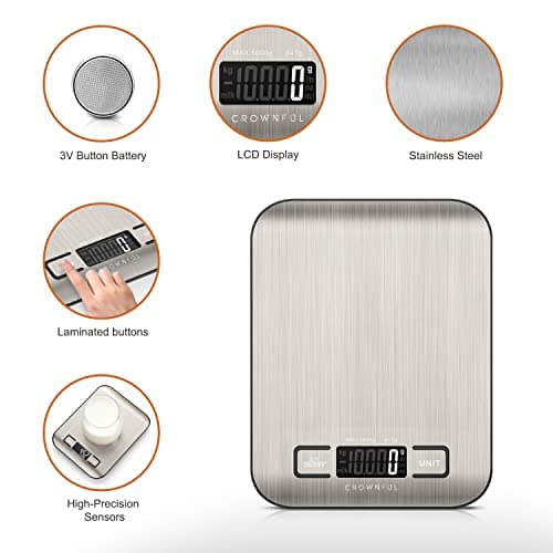 CROWNFUL Food Scale, 11lb Digital Kitchen Scales Weight Ounces and Grams for Cooking and Baking, 6 Units with Tare Function (Battery Included) — view 4