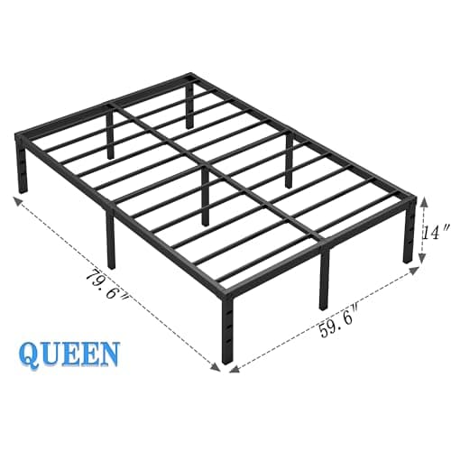 NEW JETO Metal Bed Frame,Queen Size Bed Frame with Storage Space,Heavy Duty Sturdy Mattress Foundation,Easy Assembly,No Box Spring Needed, Black,14 Inch,Queen — view 2