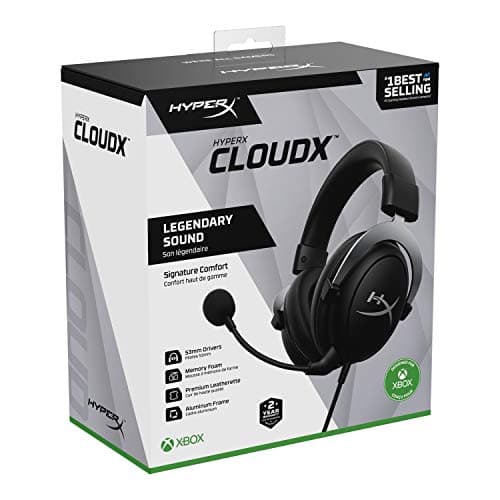 HyperX CloudX, Official Xbox Licensed Gaming Headset, Compatible with Xbox One and Series X|S, Memory Foam Ear Cushions, Detachable Noise-Cancelling Mic, in-line Audio Controls,Black/ Silver — view 6