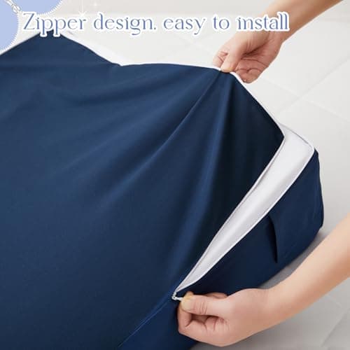 INVGEEXI Navy Blue Bed Wedge Pillow Cover with Side Pocket, Soft & Breathable Microfiber Wedge Pillow Case Cover with Zipper, 24" L x 24" W x 12" H (Pillow Not Include) — view 5