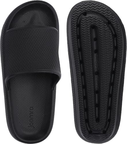 Joomra Shower Slippers for Women Mens Foam Pillow House Shower Bath Bathroom Puffy Home Platform Sandals Cushion Slides for Ladies Female Size Male Sandles Black 39-40 — view 5