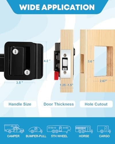 Kohree Upgraded RV Door Lock Replacement with Paddle Deadbolt, 100% Zinc Alloy, Camper Door Handle Latch, RV Enclosed Travel Trailer Entry Door Lock with Keys for Camper Horse Trailer Cargo, Black — view 3