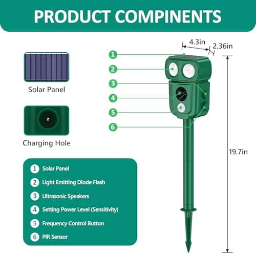 Cusbus Ultrasonic Animal Repellent Outdoor, Waterproof, Solar Power, Green — view 5