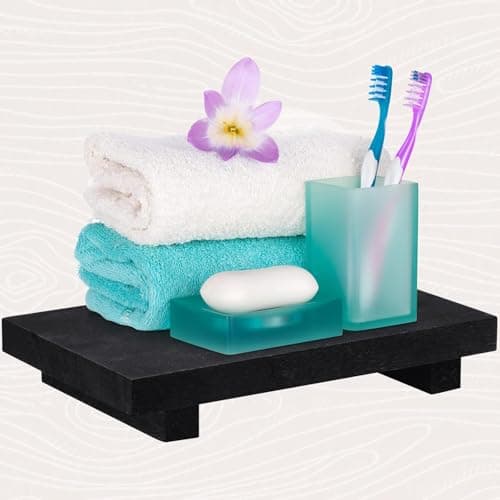 Wood Riser, Small Wooden Soap for Decor, Wood Tray for Vanity, Counter, Sink, Brown, Kitchen Counter (black) — view 5