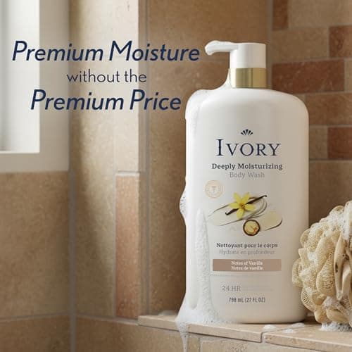 Ivory Body Wash, Deeply Moisturizing, 24hr Nourishing Hydration, Soothes Itchy Dry Skin, Made with Shea Butter Blend, Free of Dyes Heavy Perfumes Parabens & Phthalates, Vanilla Scent, 27 oz — view 6
