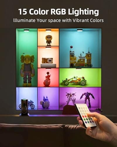 EZVALO Under Cabinet Lighting with Charging Station, 1000mAh Rechargeable Puck Lights with Remote, 3 Color Temps & 12 RGB Closet Lights, Dimmable Motion Sensor Lights for Shelf, Kitchen (6 Packs) — view 6
