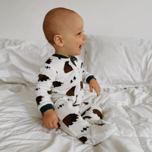 ZIPPYJAMZ Baby Sleepers, Organic GOTS Cotton Footed Onesies, Inseam Zipper for Quicker and Easier Diaper Changes - Little Grizzle (9-12 Months) — view 4