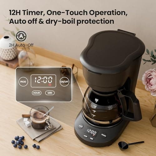 Kismile 5-Cup Drip Coffee Machine with LED Display, Small Coffee Maker with Anti-Drip, Timer, Auto Shut-Off, Dry-Boil Protection, Removable Funnel, Compact, Ideal for Home & Office — view 4