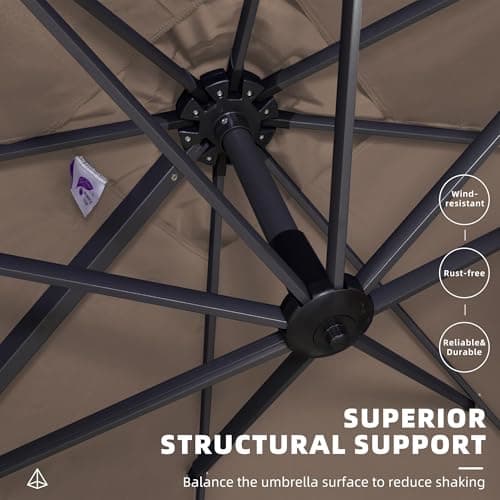 PURPLE LEAF 10' x 10' Patio Umbrella Outdoor Cantilever Umbrella Square Aluminum Offset Umbrella, Taupe — view 4