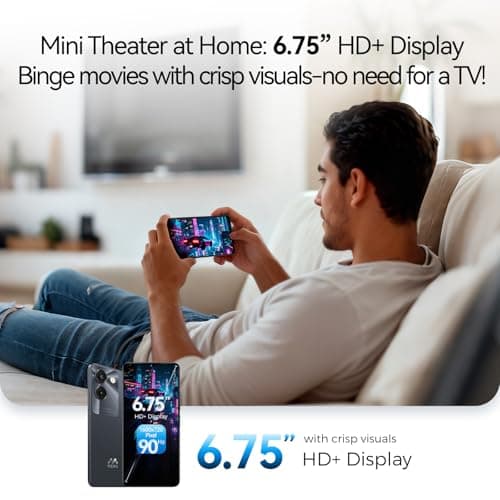 MIRO Smartphone Ultra-Light 6.75" Big Screen 4G+64GB Internal(1TB Expandable Storage) 13MP AI Dual Camera 5MP Front Cam 4900mAh Battery Android 14 Dual SIM Global Compatible(Black) — view 2