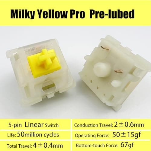 Gateron Milky Yellow Pro V2 Pre-lubed 5-Pin 50gf Linear Switches for All MX Mechanical Keyboard Game Keyboard(Milky Yellow Pro V2,72PCS) — view 2