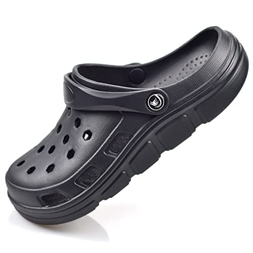PIMIO Garden Clogs for Women and Men,Slip On Work Shoes with Arch Support,Womens Mens Quick-Dry Water Shoes Casual Sandals,Comfortable Slippers B Black