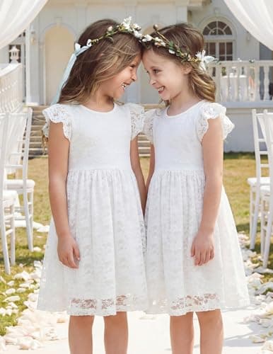 Arshiner Flower Girl Dress Toddler Lace Tutu White Ruffle Sleeve Wedding Birthday Party Tulle Dresses — view 2
